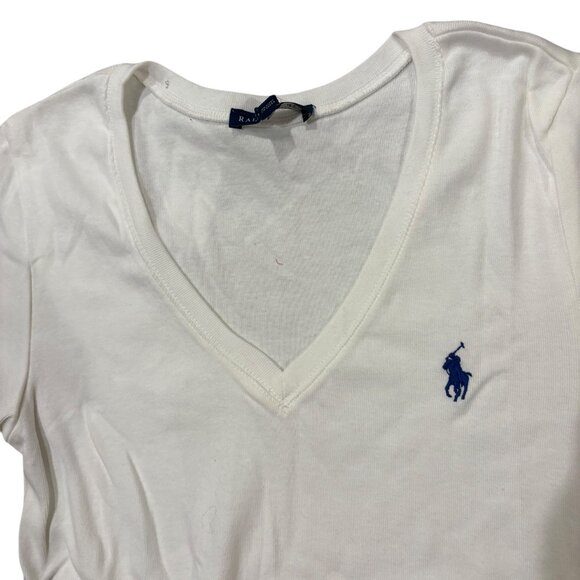 Polo Ralph Lauren Classic V-Neck T-Shirt – White with Blue Pony Logo - Picture 3 of 5